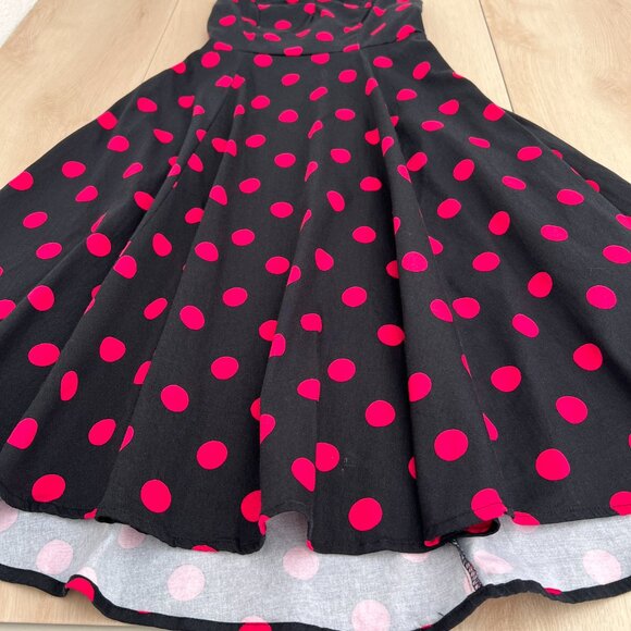 Feldie Black & Hot Pink Polka-Dot 1950s Inspired Halter Skater Style Dress Small - Picture 11 of 15